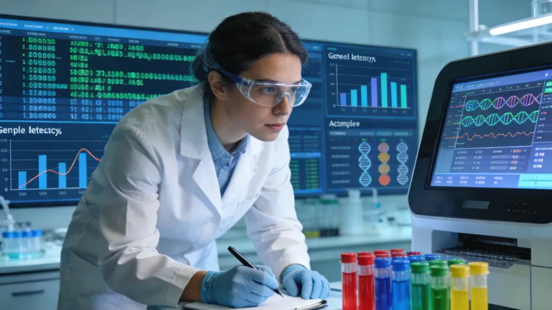 一份模拟的病理报告单，用箭头高亮出“抗体：22C3”和“平台：Dako”