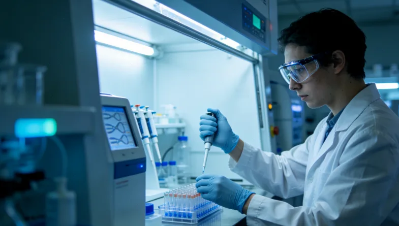 病理科医生在显微镜下观察组织切片