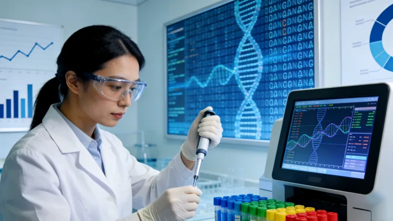 医生向肠癌患者解释血液基因检测报告