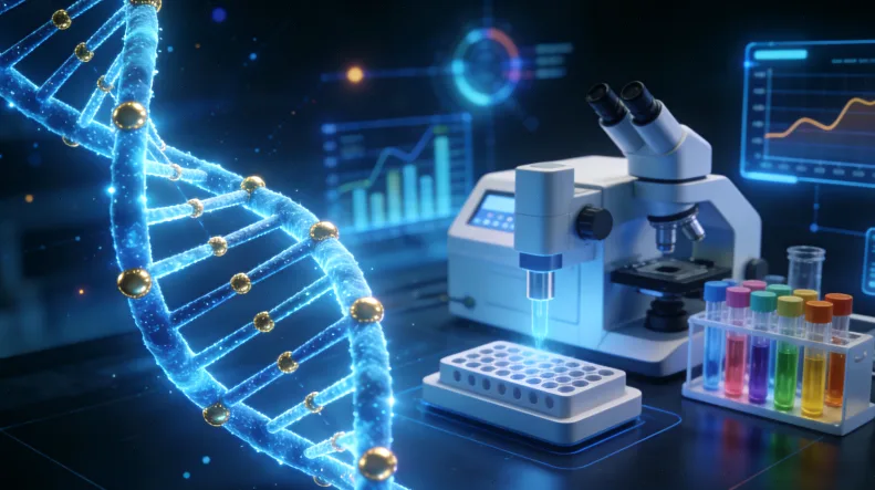 胰腺癌组织切片与基因测序报告示意图