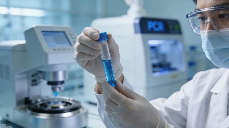 病理科医生在显微镜下观察肿瘤组织切片