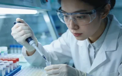 一位患者正在医生办公室查看基因检测报告