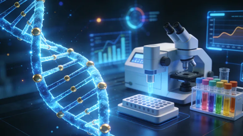 不同基因检测技术（IHC、FISH、NGS）的对比图标