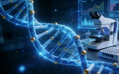 医生与患者查看基因检测报告示意图