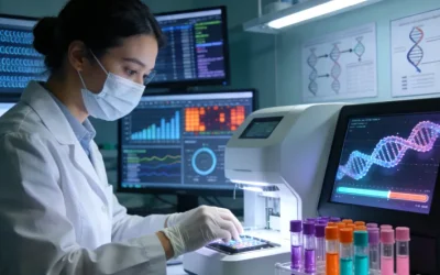 医生与患者共同查看基因检测报告示意图