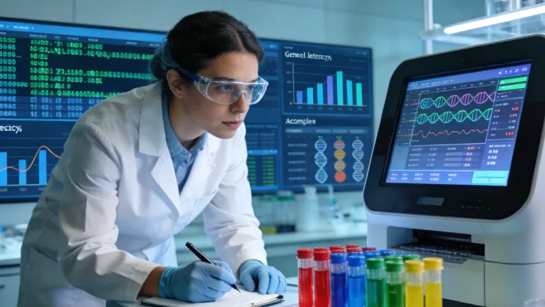 一位患者正在和医生一起查看基因检测报告