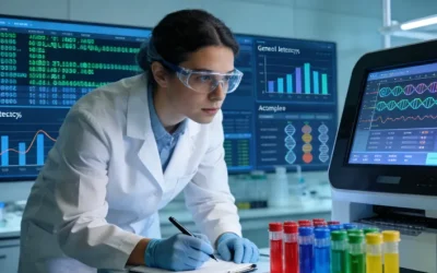 一位患者和医生共同观看基因检测报告示意图