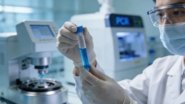 病理医生在显微镜下观察乳腺癌组织切片