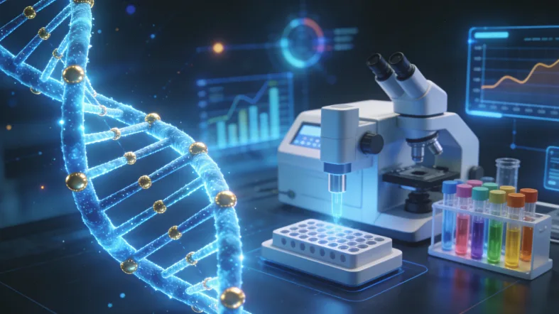 医生与患者共同查看基因检测报告示意图