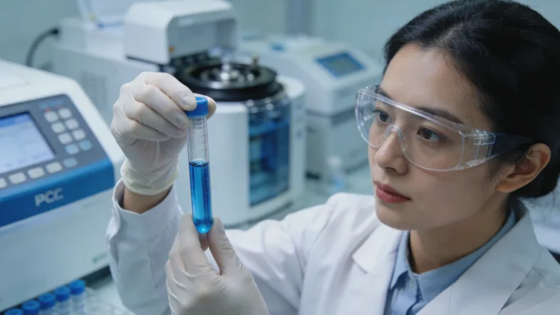 实验室技术人员在精密仪器前操作样本