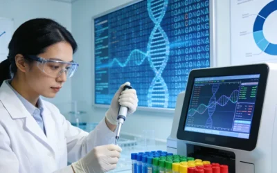 医生与患者共同查看基因检测报告示意图