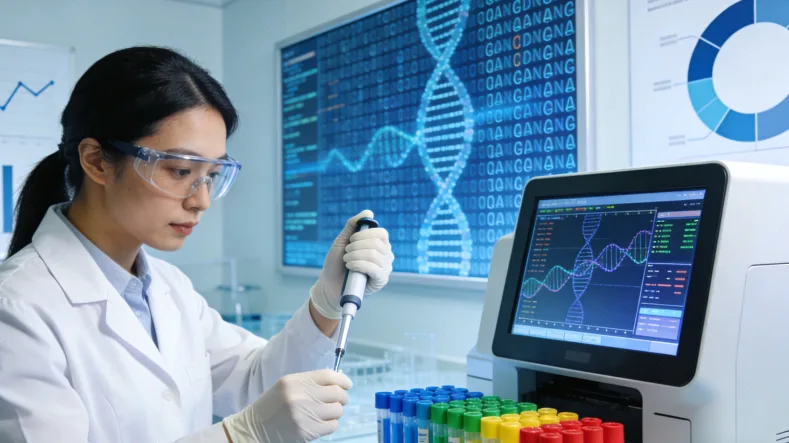 医生与患者共同查看基因检测报告示意图