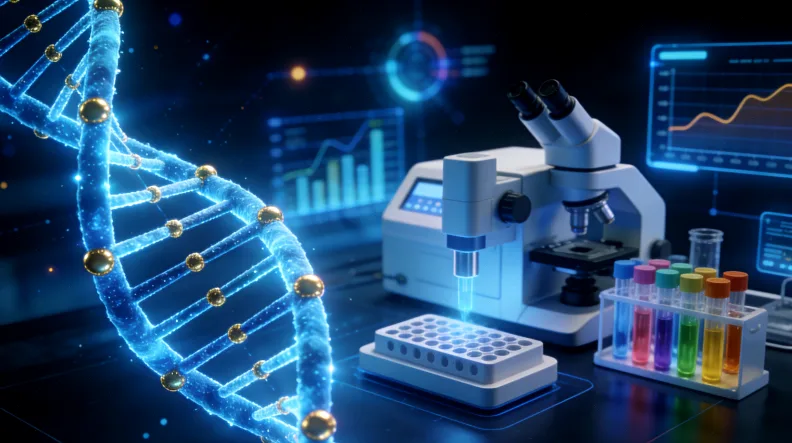 一位患者与遗传咨询师在诊室面对面沟通的温馨场景图