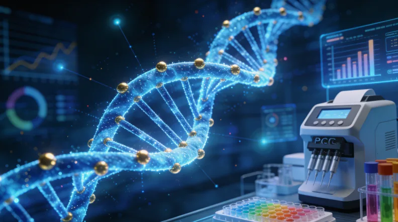 基因测序仪在实验室中工作的特写