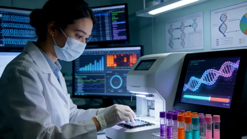 医生用检眼镜检查婴儿眼睛