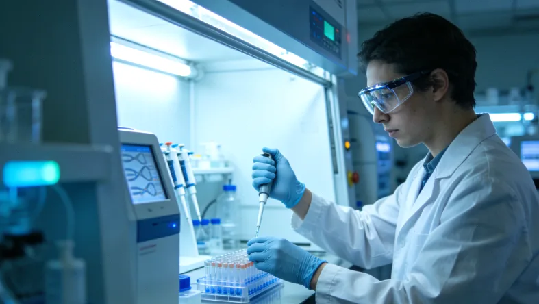 病理医生在显微镜下观察组织切片