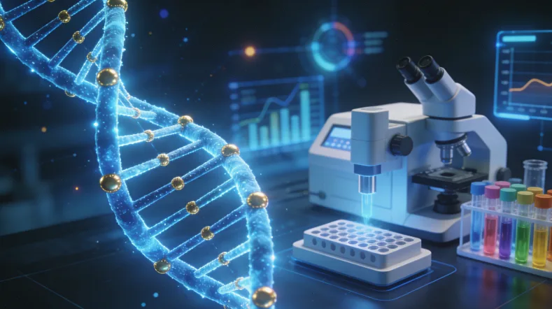 实验室技术人员正在操作高通量测序仪