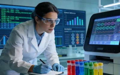 病理医生在显微镜下评估肿瘤组织样本