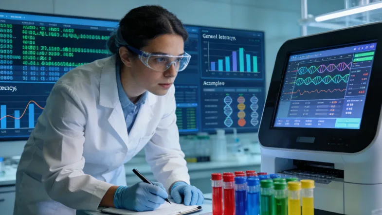 病理医生在显微镜下评估肿瘤组织样本