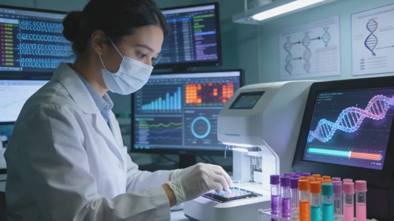 基因检测报告特写，箭头指向“RET融合阳性”