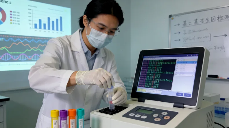 一位患者正在仔细阅读基因检测报告的特写