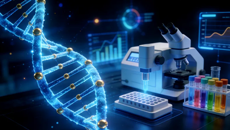 一位女性患者正在与医生面对面讨论基因检测报告