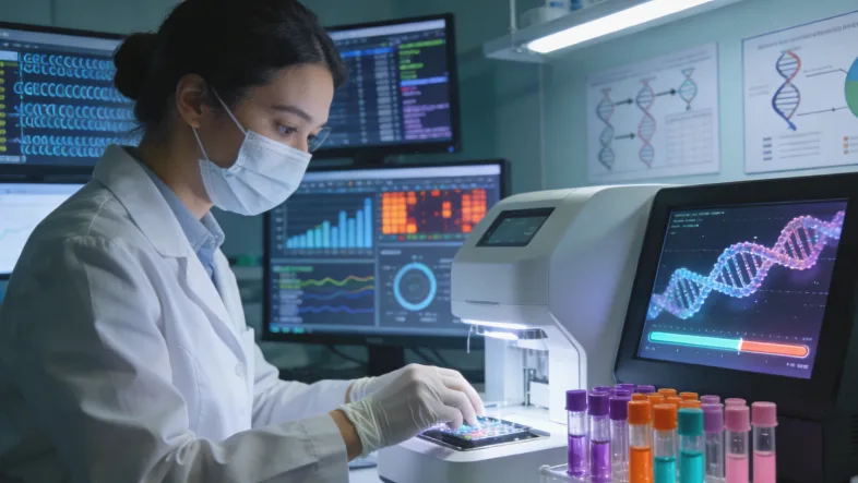 医生与患者共同查看基因检测报告的场景