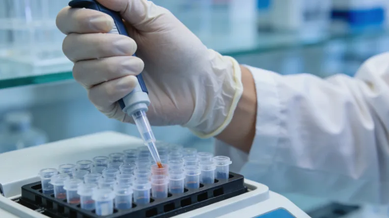 显微镜下的肿瘤细胞与化疗药物示意图