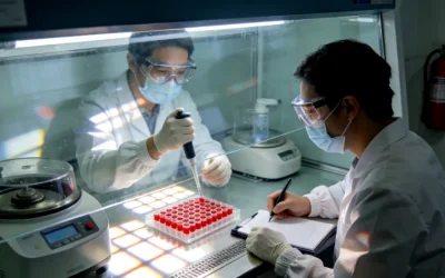 一位患者正在和医生一起查看基因检测报告