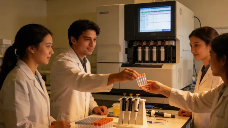 对比图:消费级基因检测唾液采集器 vs. 医院临床采血管。