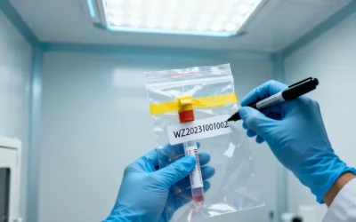 一位女士拿着旧基因检测报告，面带疑惑地看着电脑屏幕上的新健康数据。