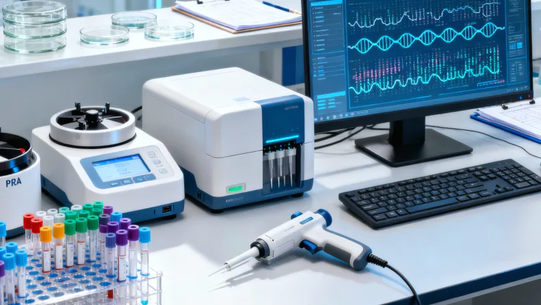 示意图：一个放大镜只照到DNA长链的一小部分