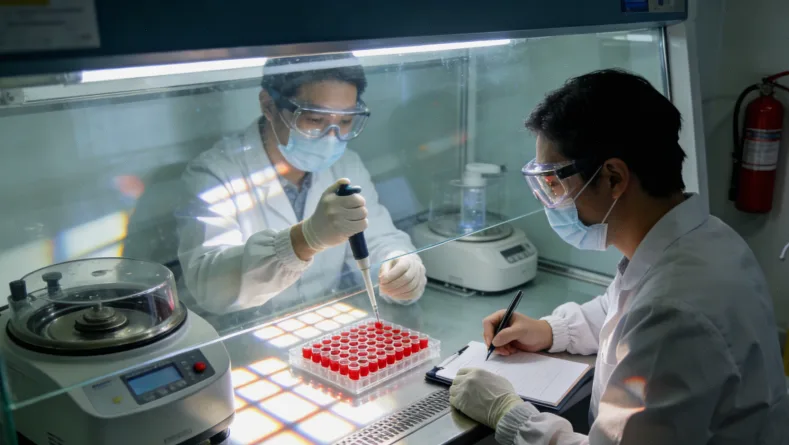 患者认真记录用药日记的特写