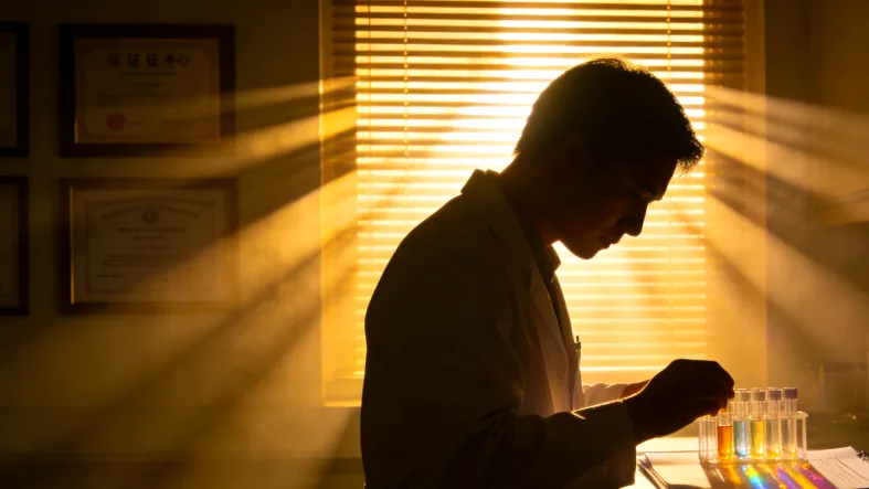 医生与乙肝肝癌患者沟通靶向治疗方案的场景