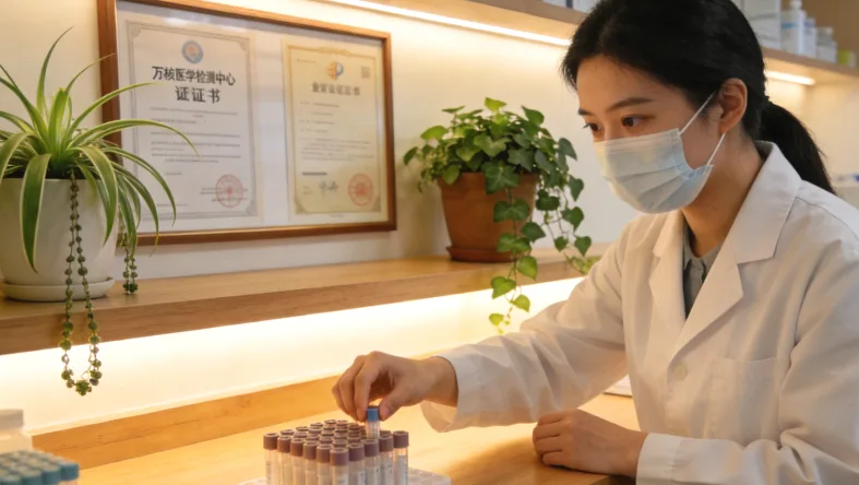 一位患者和医生一起看基因检测报告，手指着报告内容