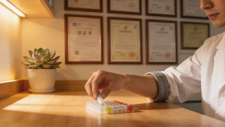 数字PCR技术将样本分成数万个液滴的微观示意图