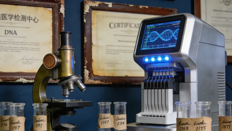 医生与患者共同查看基因检测报告示意图