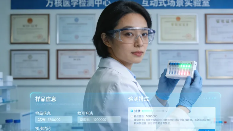 医生与患者拿着病理报告沟通基因检测的场景