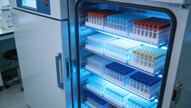 病理医生在显微镜下观察免疫组化染色切片