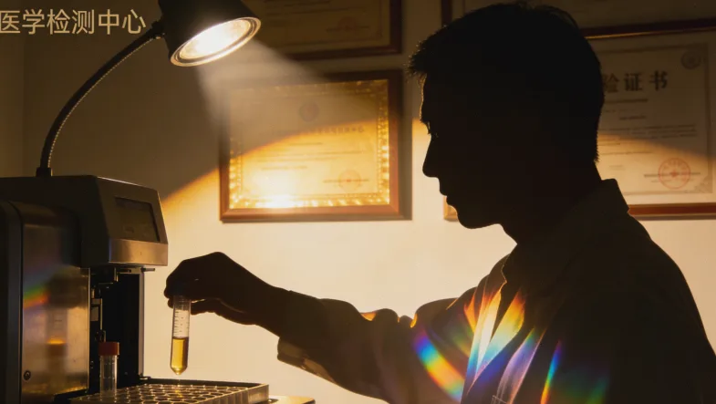 一位女性在窗前沉思,手中拿着医疗报告袋