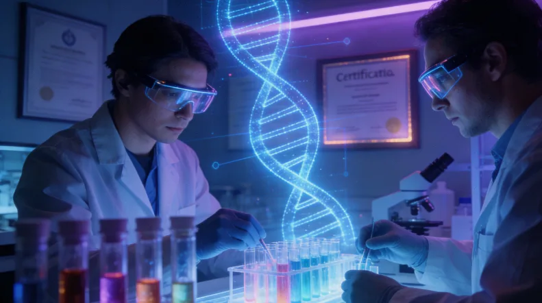 荧光原位杂交（FISH）检测结果示意图：红色与绿色信号点