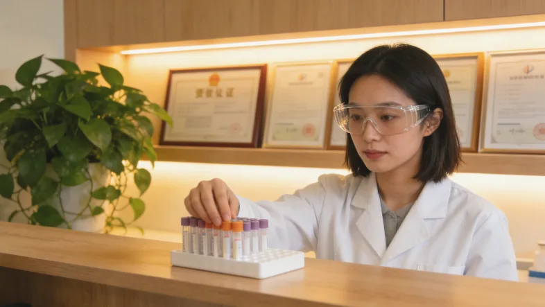 男性手持基因检测报告，面露疑惑