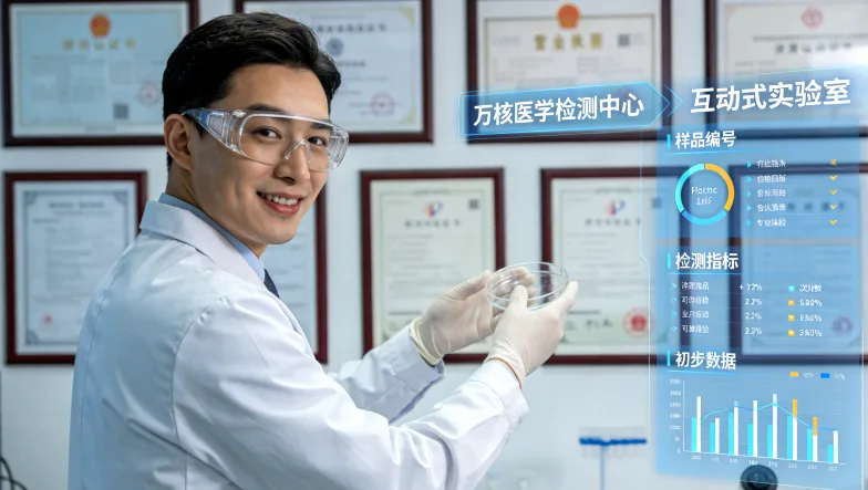 医院检查场景：女性正在接受乳腺超声检查