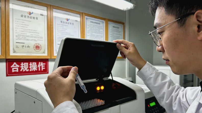 实验室人员操作高通量测序仪的特写