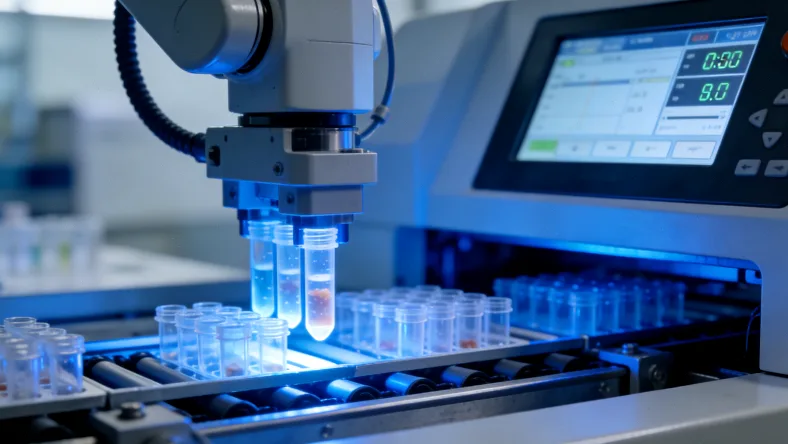 病理医生在荧光显微镜下观察切片