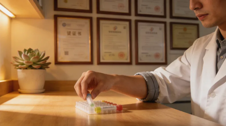 医生与患者共同观看病理报告示意图