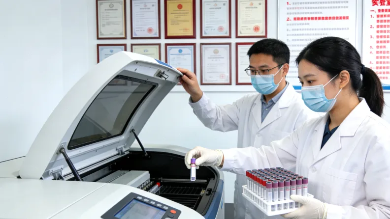 病理科医生在显微镜下观察组织切片